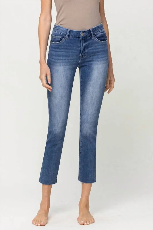 Mid-Rise Crop Slim Straight Denim Jean - Plus In Midnight Fashionable Button-Front Jeans