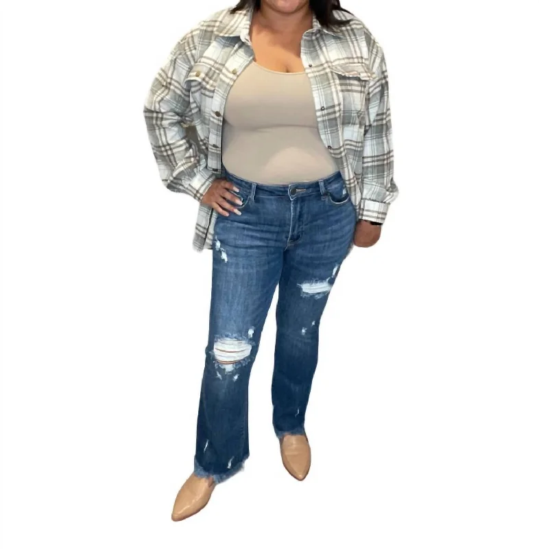 Mid Rise Distressed Ankle Flare Jeans In Dark Wash Trendy Vintage Denim Jeans