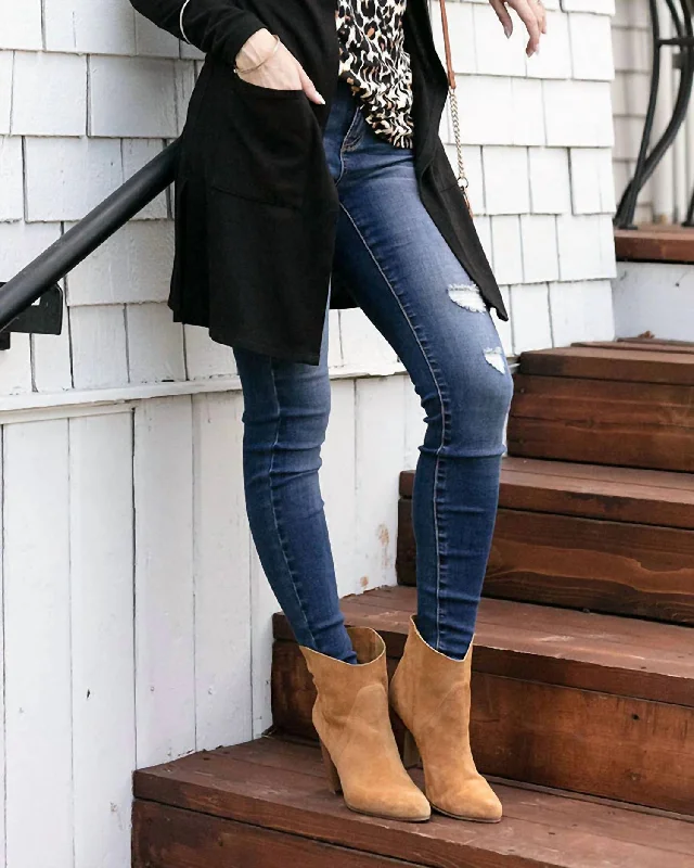 Re|Purpose Denim Lightly Distressed Slim Fit Skinny Jean In Dark Mid-Wash Casual Bootcut Ripped Jeans