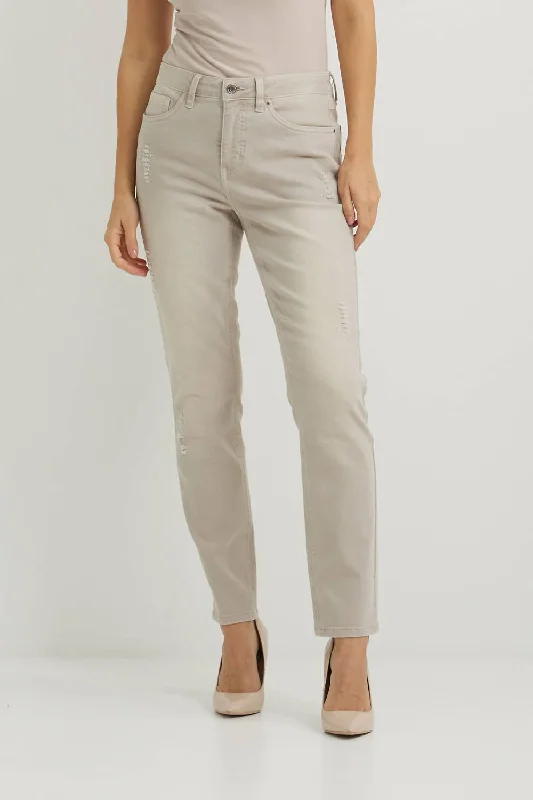 Rolled Cuff Jean In Tan Elegant Tapered Leg Denim
