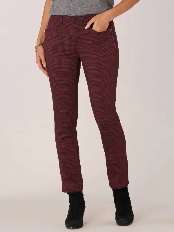 Side Zip Syrah Vintage Skinny Jeans In Burgundy Black Plaid Cozy Wide-Legged Jeans