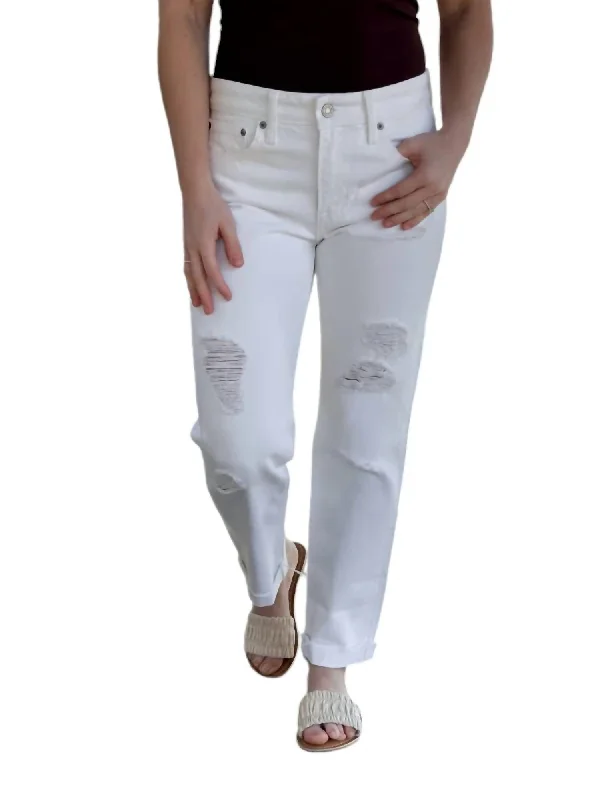 Sienna Slim Boyfriend Jeans In White Casual Distressed Denim Jeans