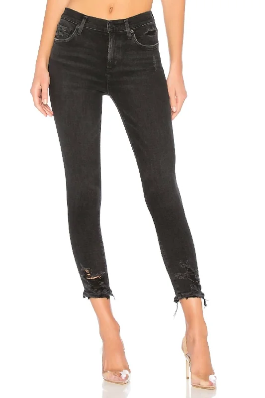 Sophie High Rise Skinny Crop Jeans In Temple Comfortable Folded Hem Jeans