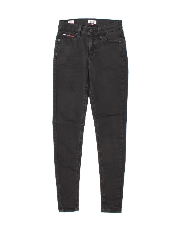 TOMMY HILFIGER Womens Nora Mid Rise Skinny Jeans W24 L30 Black Stylish High-Rise Mom Jeans