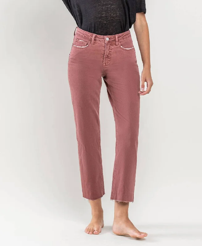 Tummy Control High Rise Crop Straight Jean In Wine Cozy Tencel Blend Denim Jeans