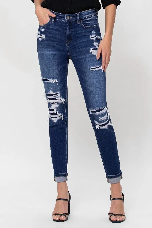 Ugly Betty High Waisted Jean In Dark Wash Comfortable Zip-Up Skinny Jeans