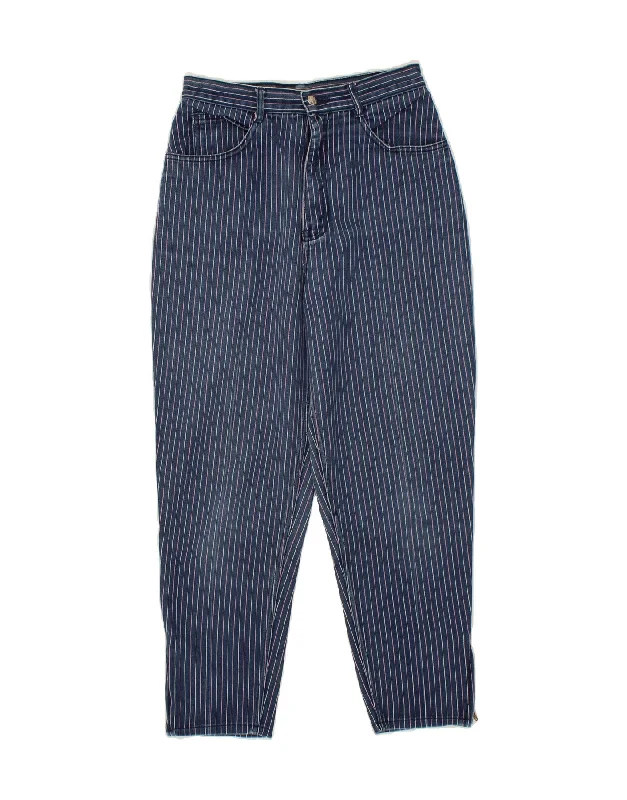 VINTAGE Womens Tapered Jeans UK 12 Medium W28 L26  Blue Striped Cotton Trendy Low-Rise Bootcut Jeans