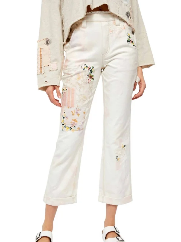 Women's Floral Vintage High Rise Alive Boyfriend Jeans In Cream Chic Dark-Wash Skinny Jeans