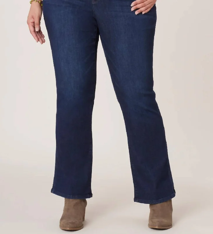 Women's Mid-Rise Double Side Seam Jeans In Blue Trendy Low-Rise Bootcut Jeans