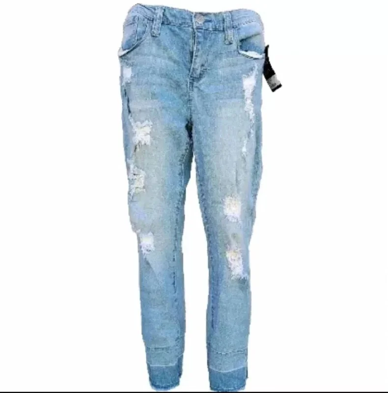 Women's Skinny Easy Fit Distressed Jean In Blue Fashionable Raw Edge Jeans