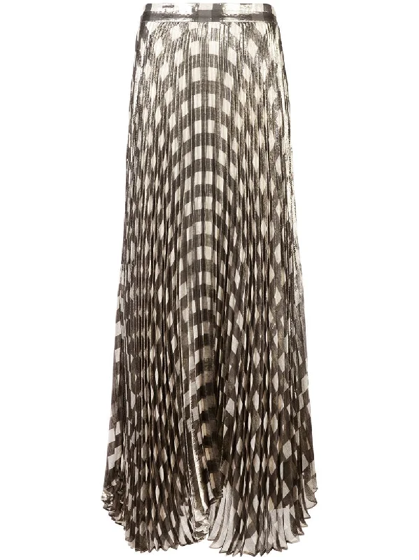 metallic check pleated skirt silk skirt luxurious