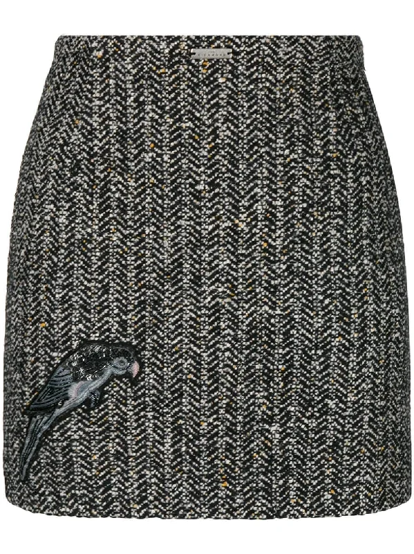 bird embroidered skirt slim fit skirt