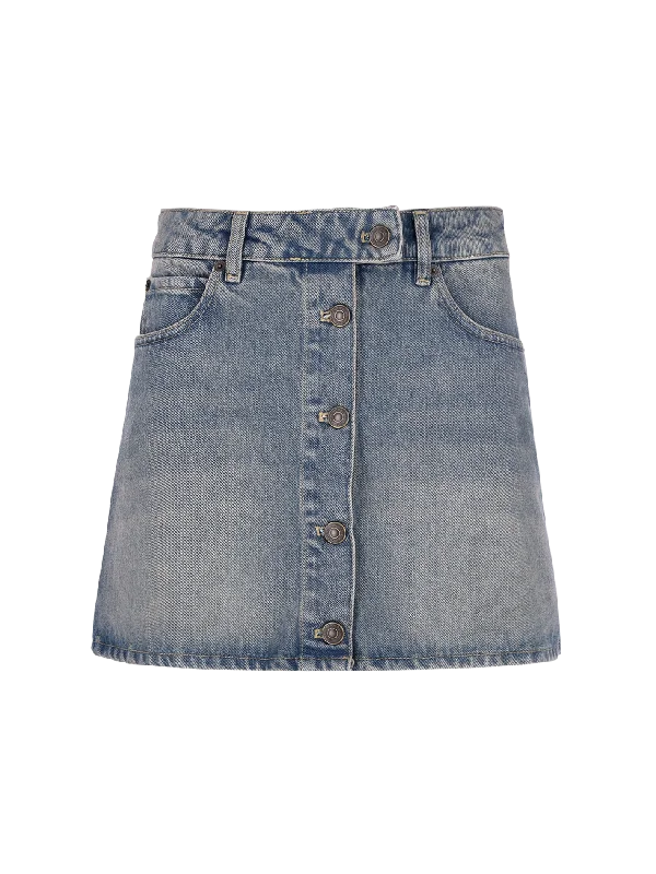 a-line button-up denim mini skirt wool skirt sturdy