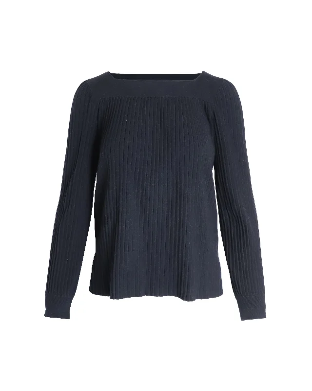 A.P.C. Bateau Neck Ribbed Sweater in Black Viscose Ribbed Striped Patterned