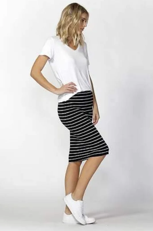 Alicia Midi Skirt - Stripe leather skirt refined