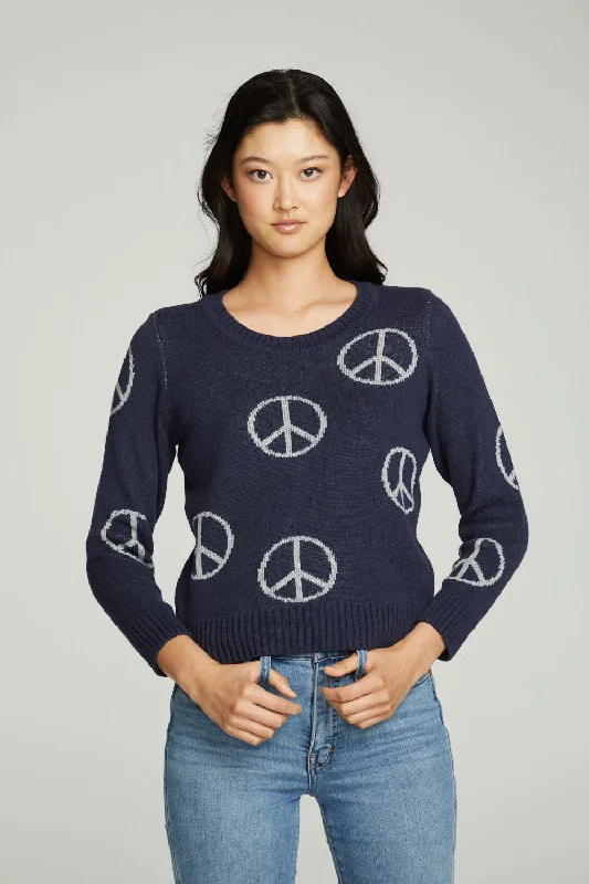 "All Over Peace" Intarsia Sweater Real Fur Shearling Chenille