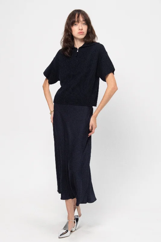 Slip Skirt, Deep Night belted skirt waist