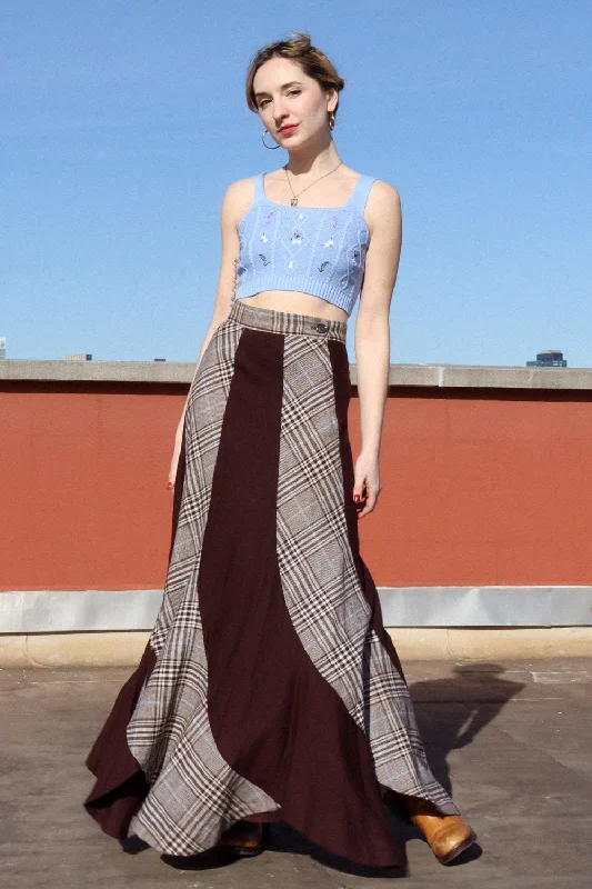 Artbro Plaid Paneled Maxi Skirt XS/S linen skirt relaxed