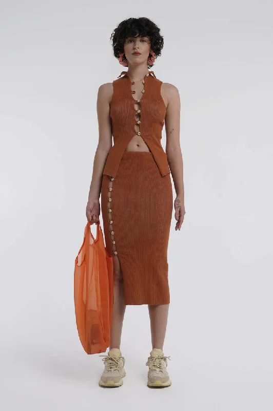 Arthur Apparel Button-Up Kick Skirt - Tobacco chiffon skirt airy