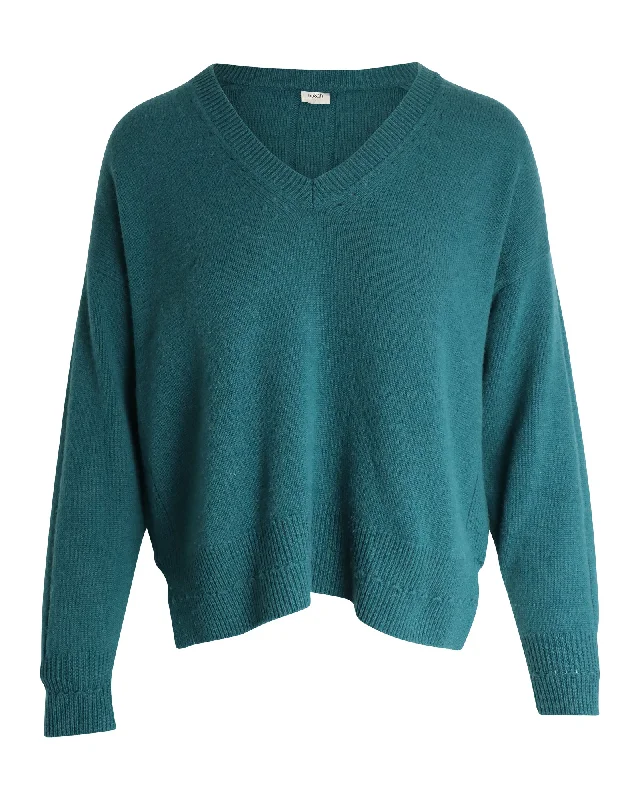 Ba&Sh V-neck Knit Sweater in Green Cashmere Boat Neck Shawl Collar Notched Collar