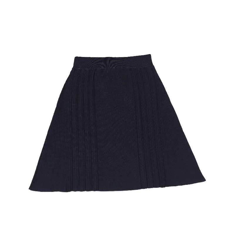 Bamboo Navy Knit Pleated Detail Skirt leather skirt sleek
