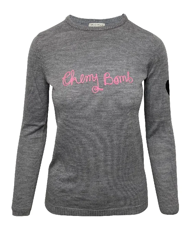 Bella Freud Cherry Bomb Sweater in Grey Wool Seamless Knitted Crochet