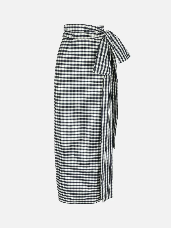 Bernard Skirt in Navy Gingham flowy skirt hem