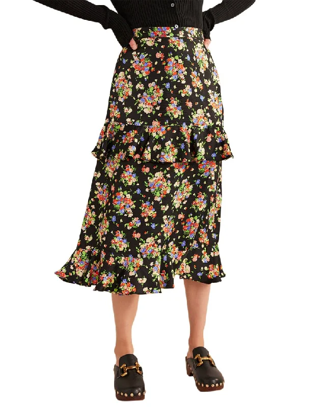 Boden Satin Ruffle Midi Skirt a-line skirt cut