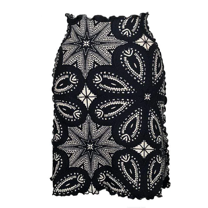 Black Cuba Jacquard Knit Bias Skirt velvet skirt rich