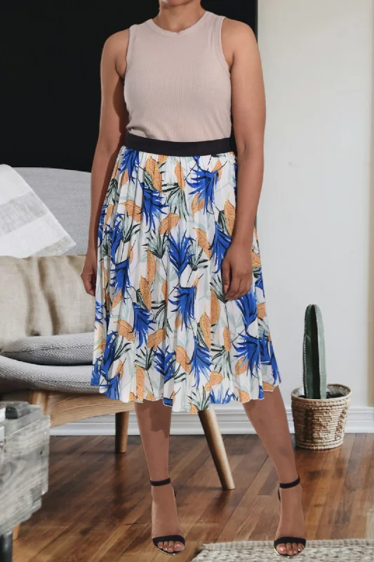 Blue Floral Pleated Skirt maxi skirt elegant