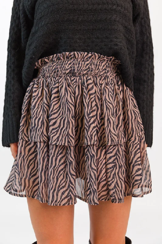 Breezy In Wild Over You Black and Tan Tiered Zebra Skort FINAL SALE pleated skirt texture