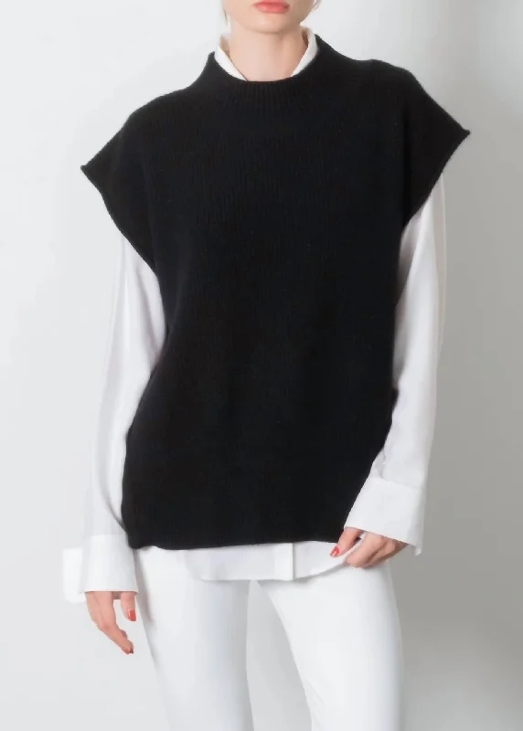Cashmere Vest With Side Zip Sweater In Caviar (Shimmer) Real Fur Shearling Chenille