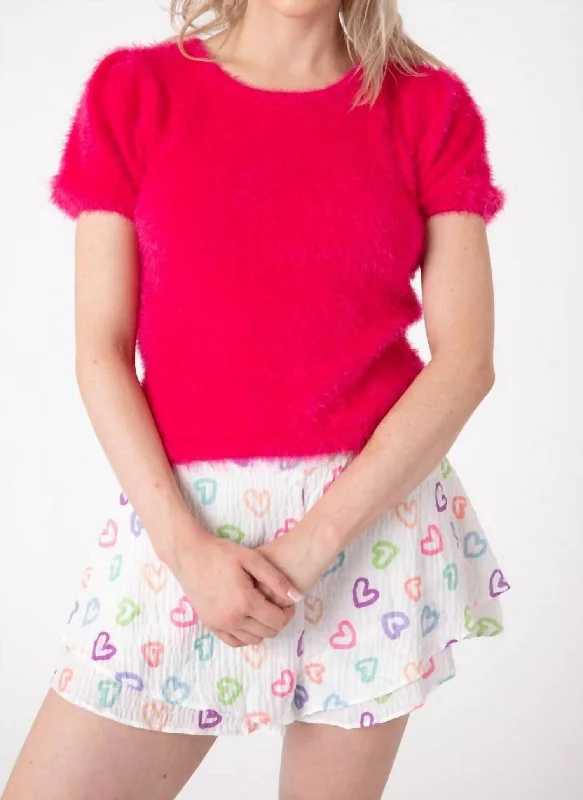 Chelsea Sweater Top In Pink Velvet Chenille Corduroy