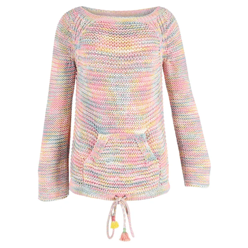 Chloé Loose Crochet-Knit With Pockets Sweater in Multicolor Cotton Jersey Fabric Tulle Fabric Batik Fabric