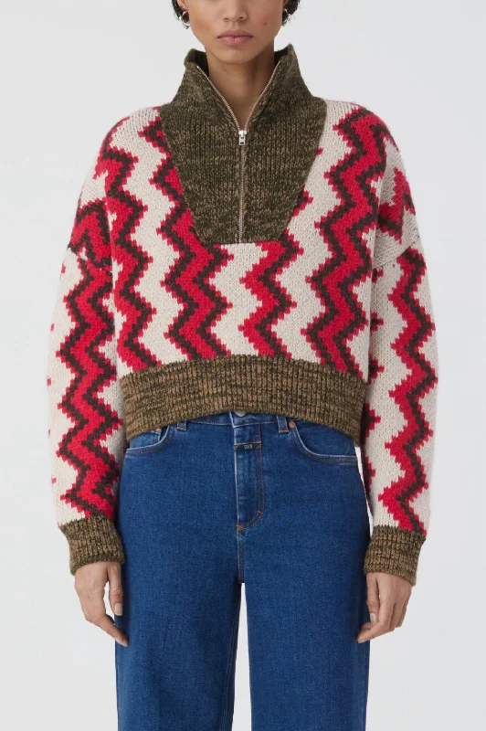Cropped Half Zip Sweater In Multi Terry Terry Cloth Terry Knit