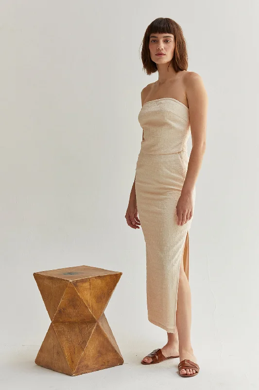 Crescent Demi Textured Midi Skirt in Cream corduroy skirt comfortable