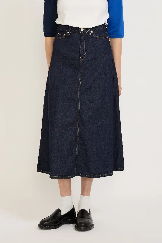 Denim 5 Pocket Maxi Skirt Blue Indigo slim fit skirt