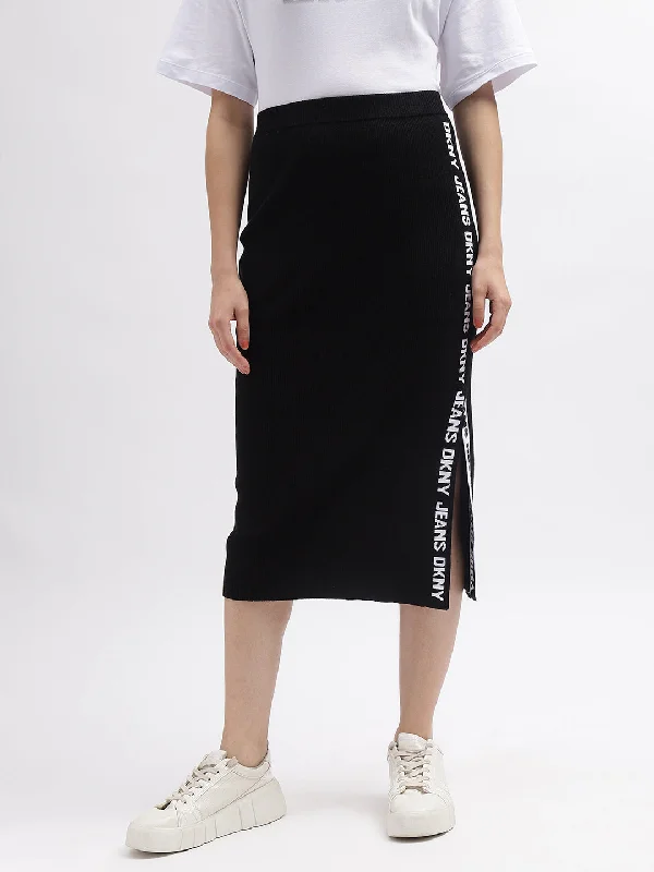 DKNY Women Black Solid Typographic Straight Skirt velvet skirt luxurious