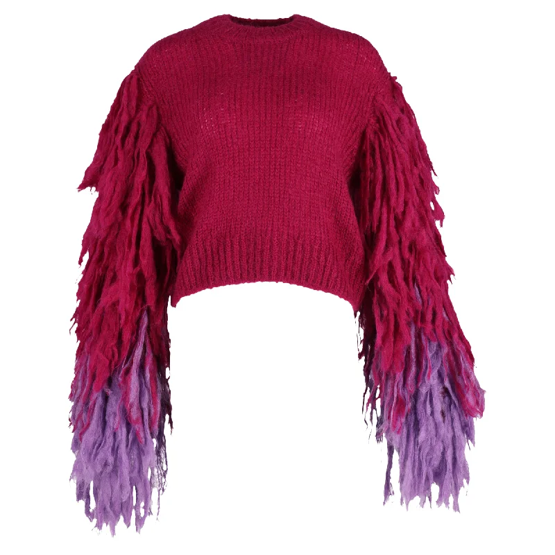 Dries Van Noten Fringed Sweater in Pink Wool Faux Fur Fabric Real Fur Fabric Shearling Fabric