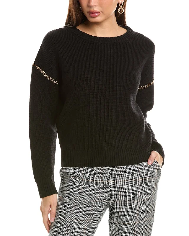 Elie Tahari Drop-Shoulder Chain Wool-Blend Sweater Transparent Opaque Sheer