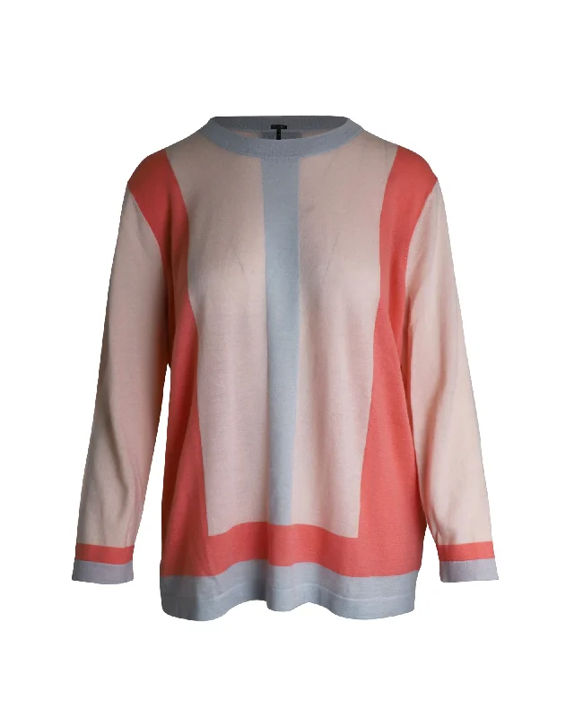 Escada Colorblock Sweater top in Multicolor Wool Solid Color Striped Floral Print