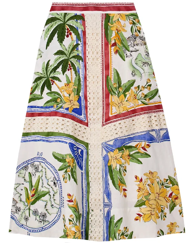 Tropical Destination Midi Skirt corduroy skirt durable