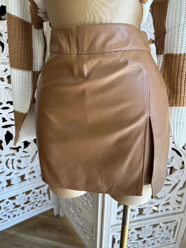 Faux Leather Camel Skort lace skirt intricate