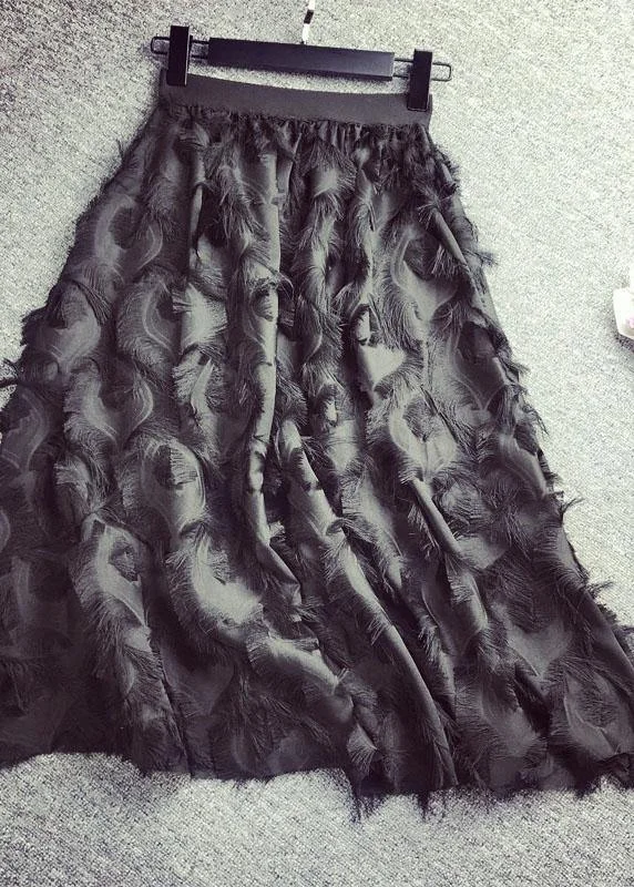 Feather Patterned Fringed High Waisted Chiffon Skirt wool skirt sturdy