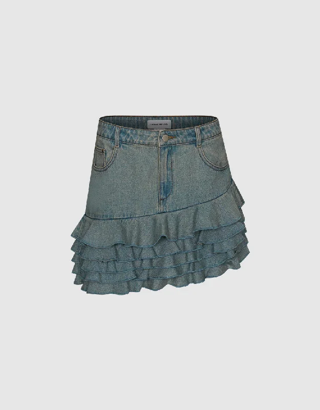 Fishtail Mini Denim Skirt denim skirt casual
