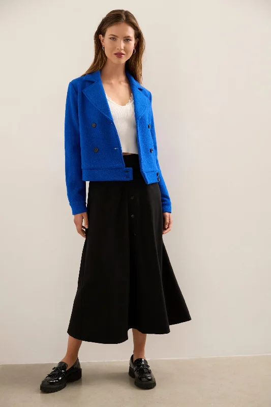 Flared Midi Ponte Skirt With Front Placket high slit skirt