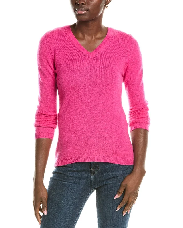 Forte Cashmere V-Neck Cashmere Sweater Chenille Brocade Lace