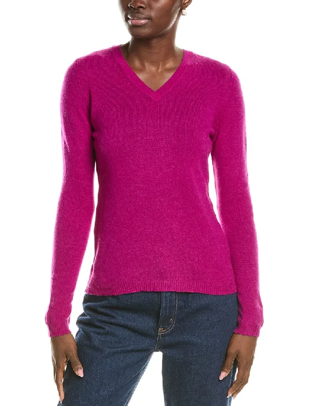 Forte Cashmere V-Neck Cashmere Sweater Mesh Fabric Canvas Fabric Denim Fabric