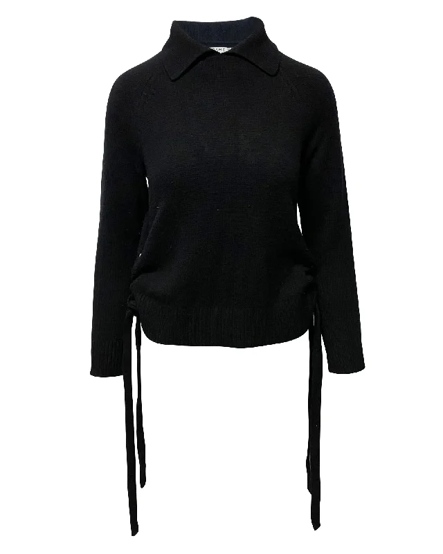 Frame Side Tie Sweater in Black Cashmere Hooded Caped Shawl Collar