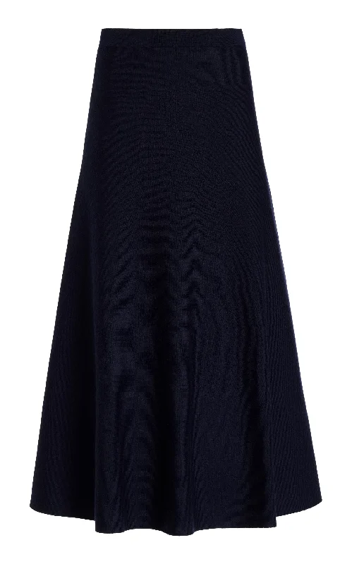 Freddie Knit Midi Skirt in Dark Navy Merino Wool Cashmere linen skirt breathable